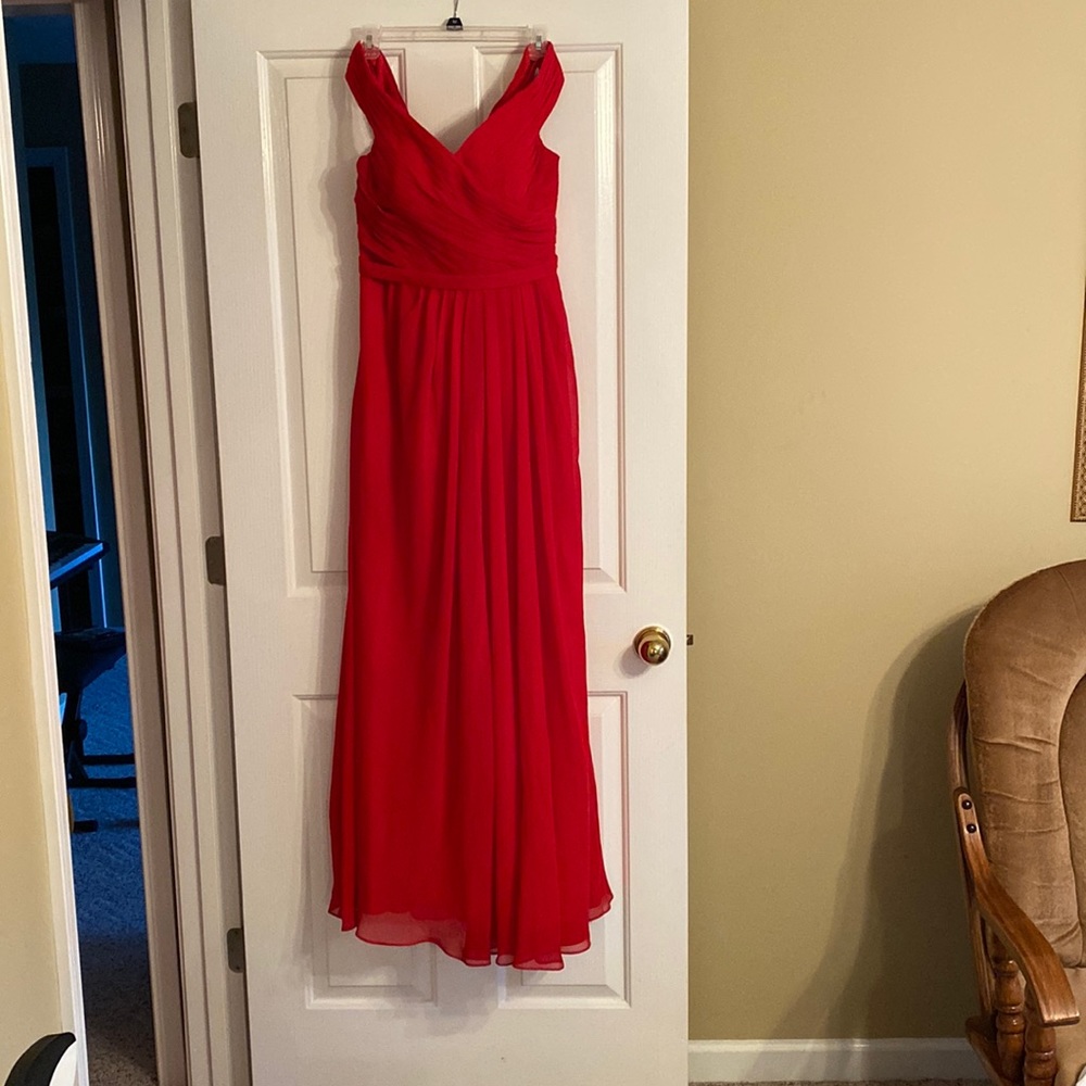 Azazi Audrianna size 10 red off the shoulder chiffon dress. Worn once
